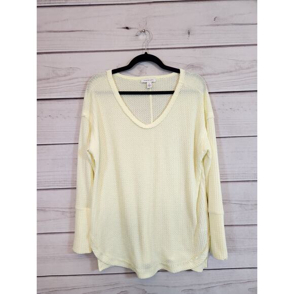 Vintage X America‎ Womens Yellow Waffle Knit Long Sleeve Pullover Sweater Medium - Picture 1 of 6